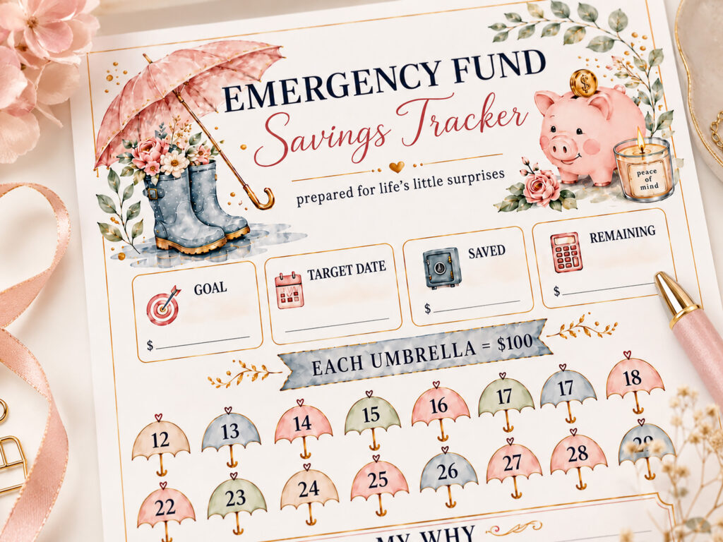 Emergency Fund Savings Tracker Printable, 5000 Rainy Day Savings Challenge, Budget Binder