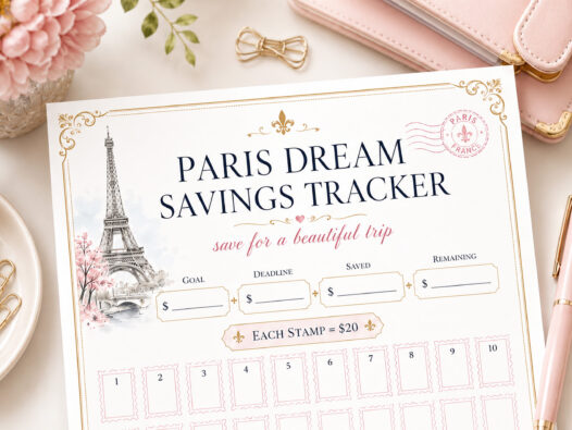 Paris Dream Savings Tracker Printable, 1,000 dollars Travel Savings Challenge, Trip Fund, Vacation Budget Planner - Image 2