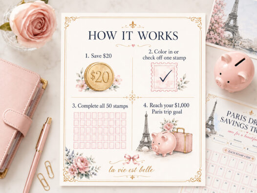 Paris Dream Savings Tracker Printable, 1,000 dollars Travel Savings Challenge, Trip Fund, Vacation Budget Planner - Image 7