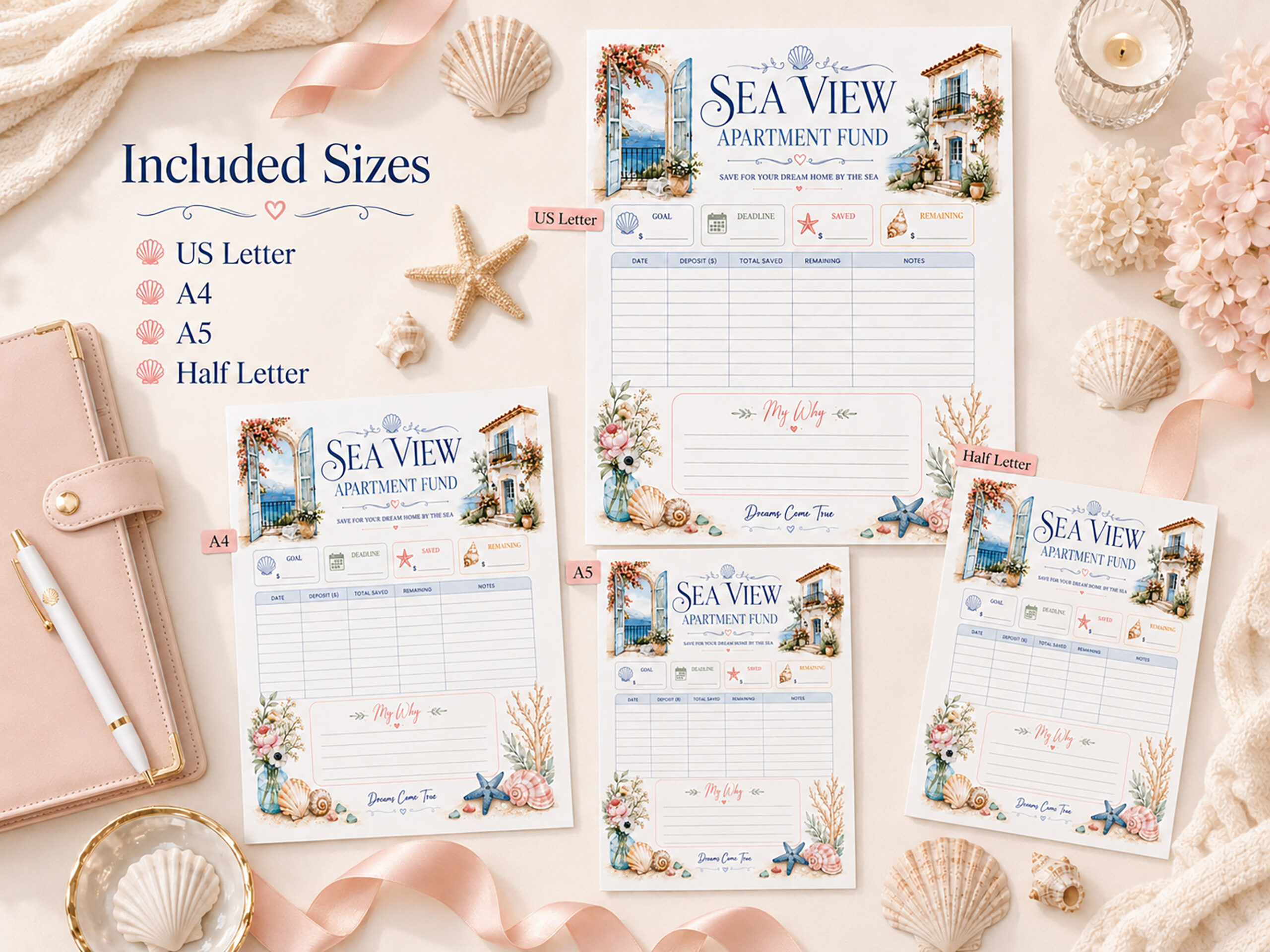 Sea View Apartment Fund Savings Tracker Printable, Dream Home by the Sea, Budget Planner - Image 5