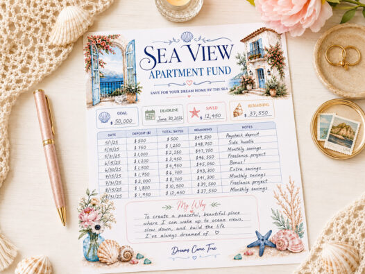 Sea View Apartment Fund Savings Tracker Printable, Dream Home by the Sea, Budget Planner - Image 4