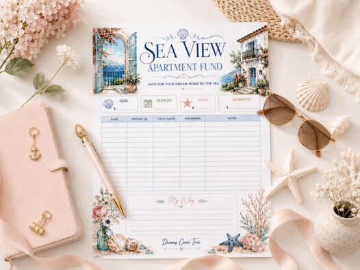 Sea View Apartment Fund Savings Tracker Printable, Dream Home by the Sea, Budget Planner - Image 2