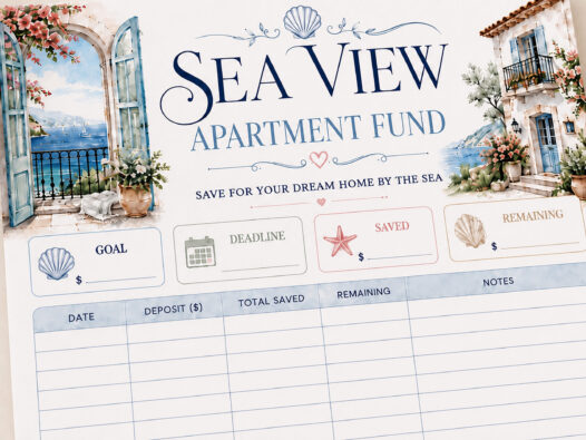 Sea View Apartment Fund Savings Tracker Printable, Dream Home by the Sea, Budget Planner - Image 3