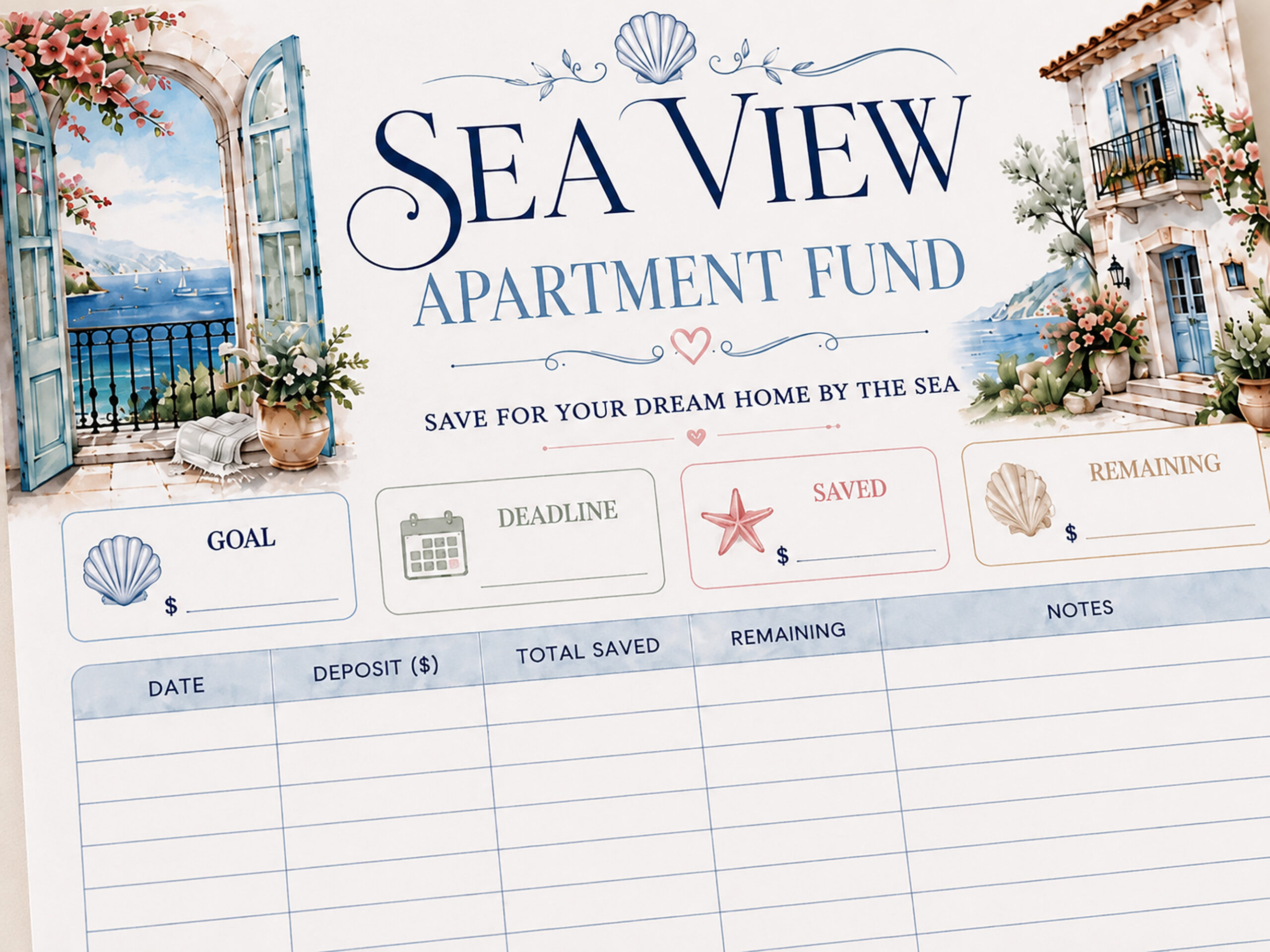 Sea View Apartment Fund Savings Tracker Printable, Dream Home by the Sea, Budget Planner - Image 3
