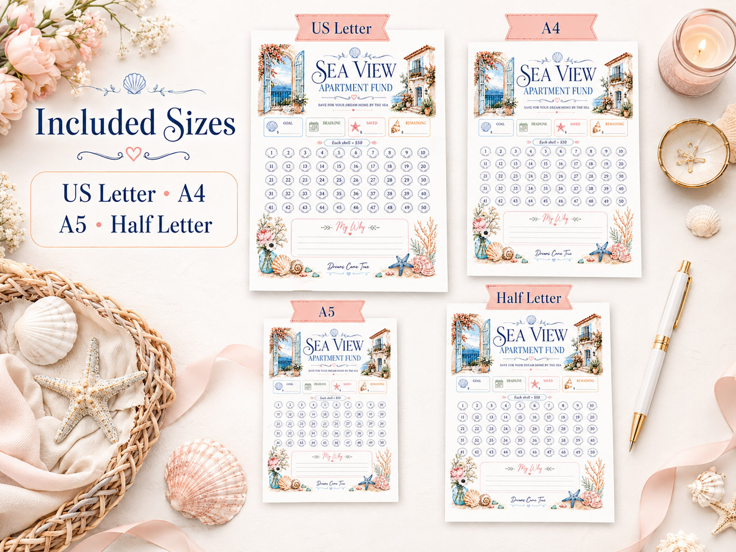 Sea View Apartment Fund Savings Tracker Printable, 2500 Savings Challenge, Dream Home Fund, Budget Binder - Image 6
