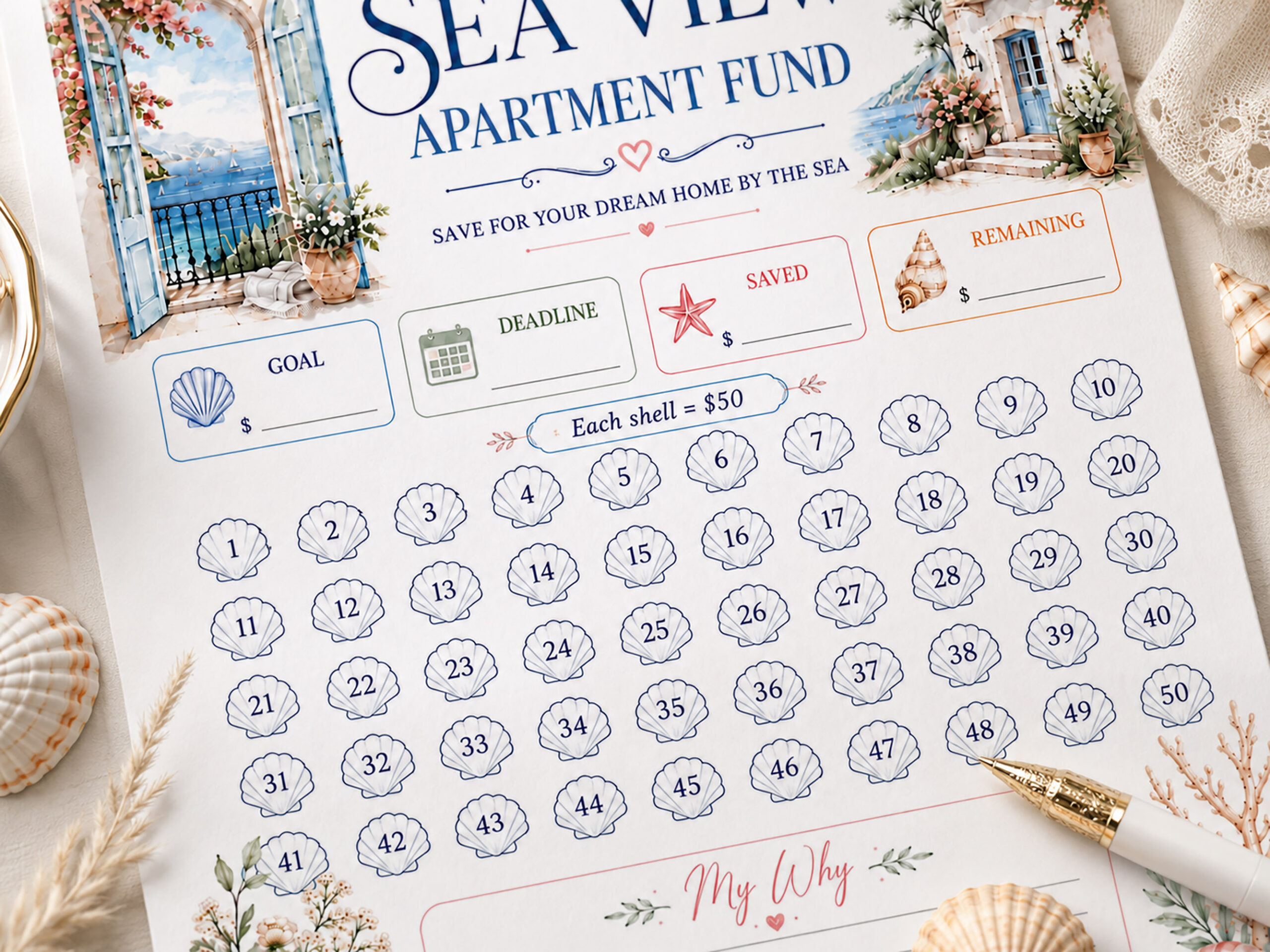 Sea View Apartment Fund Savings Tracker Printable, 2500 Savings Challenge, Dream Home Fund, Budget Binder - Image 4