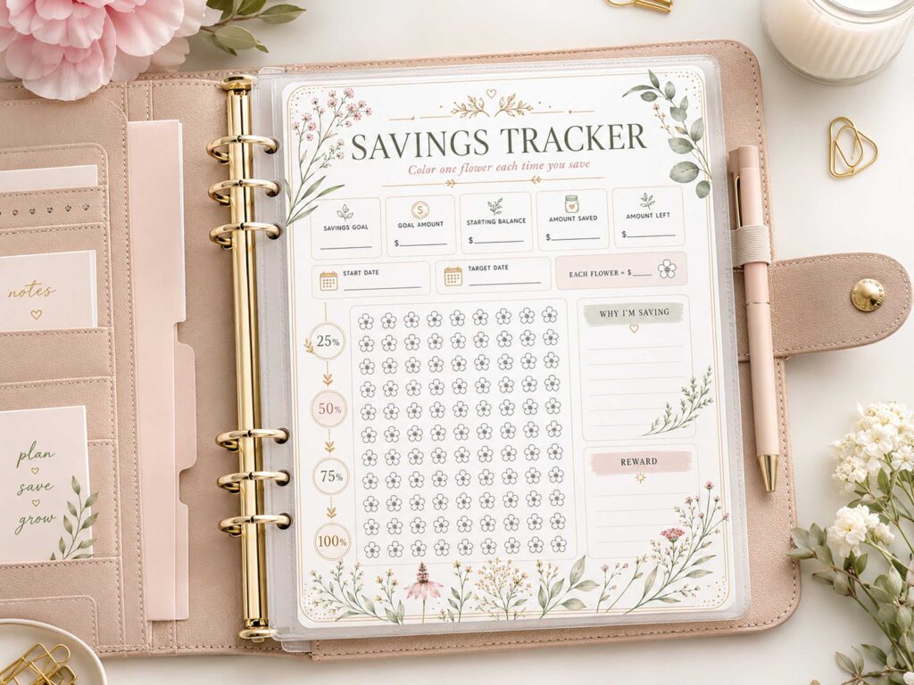 Floral Savings Tracker Printable, Flower Budget Planner, Sinking Fund Tracker, Digital Download