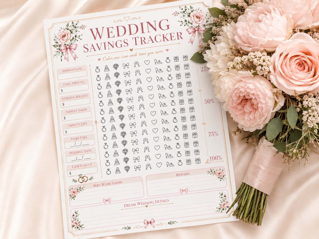 Wedding Savings Tracker Printable - Bridal Budget Planner